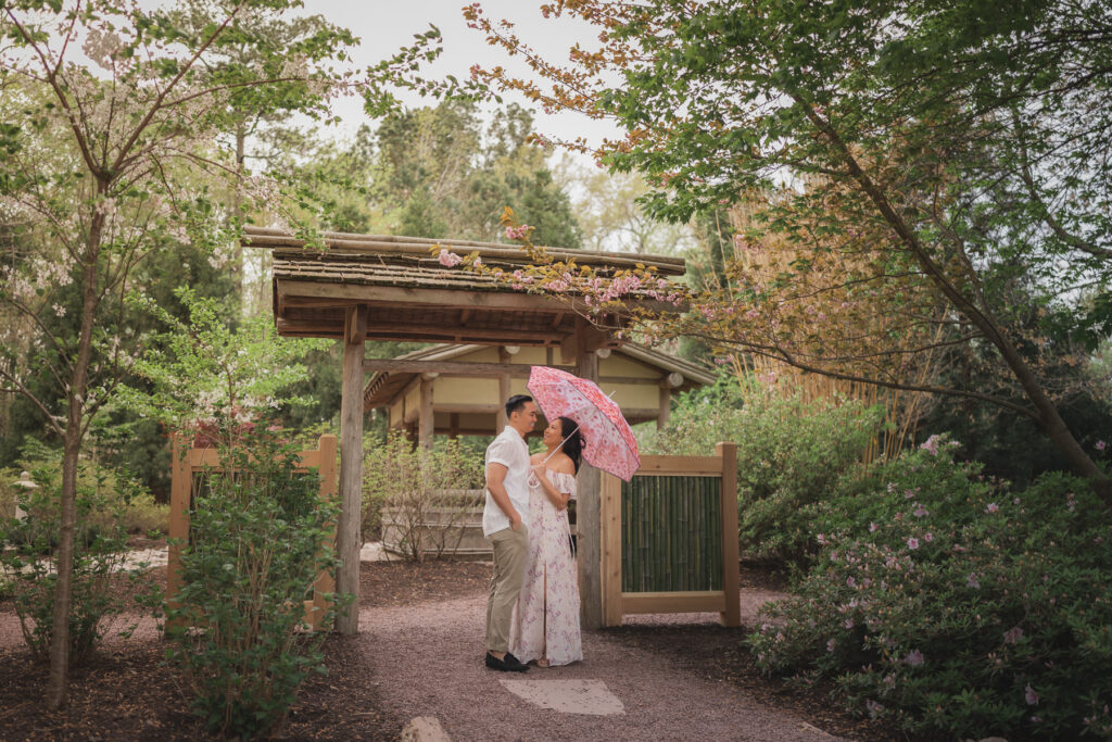 Anniversary photograph of a couple at the Japanese Garden at Red Wing Park in Virginia Beach, Virginia.