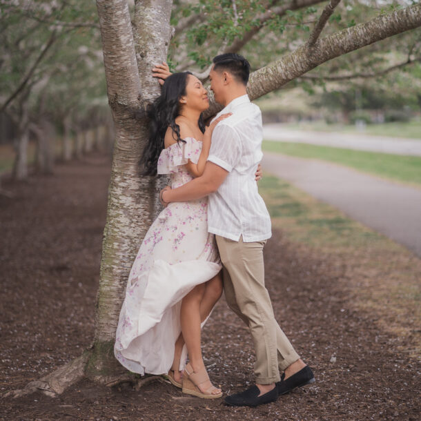 Anniversary photograph of a couple at the Japanese Garden at Red Wing Park in Virginia Beach, Virginia.