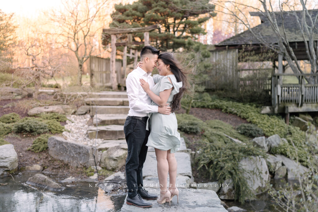 Couples sunrise engagement session at Brookside Gardens, Wheaton, Maryland.