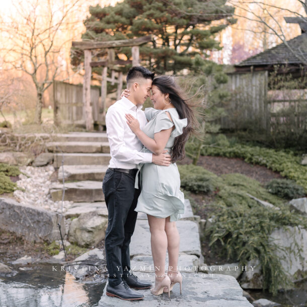 Couples sunrise engagement session at Brookside Gardens, Wheaton, Maryland.