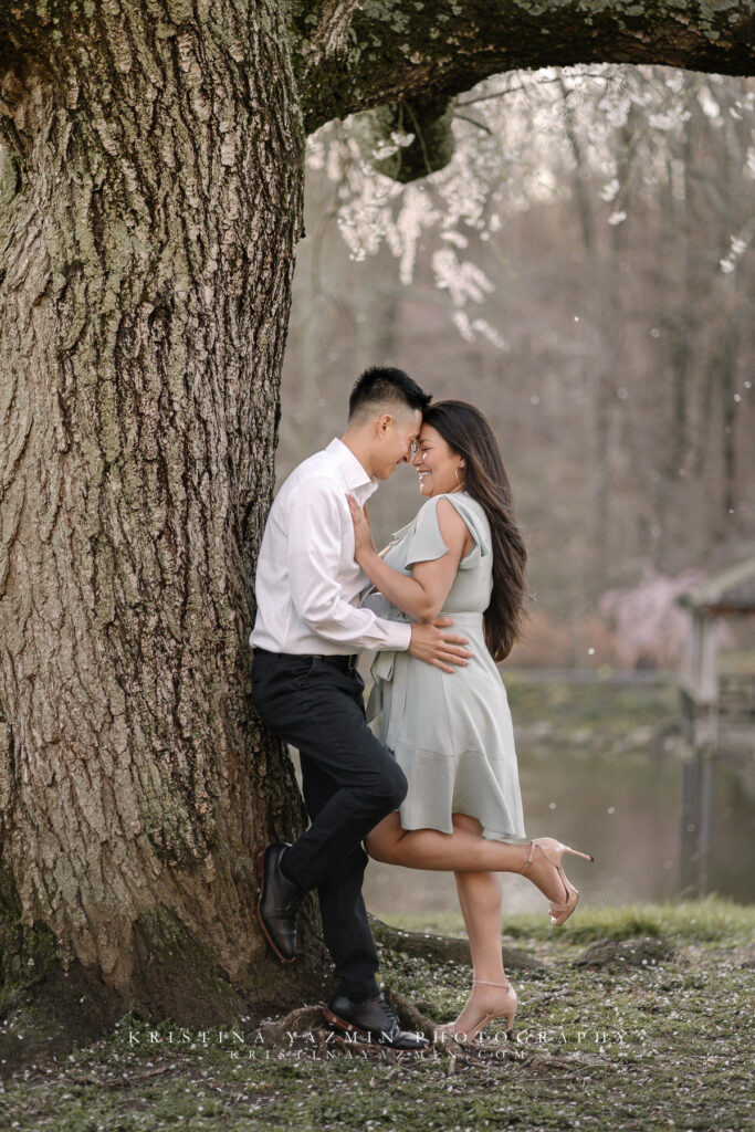 Couples sunrise engagement session at Brookside Gardens, Wheaton, Maryland.