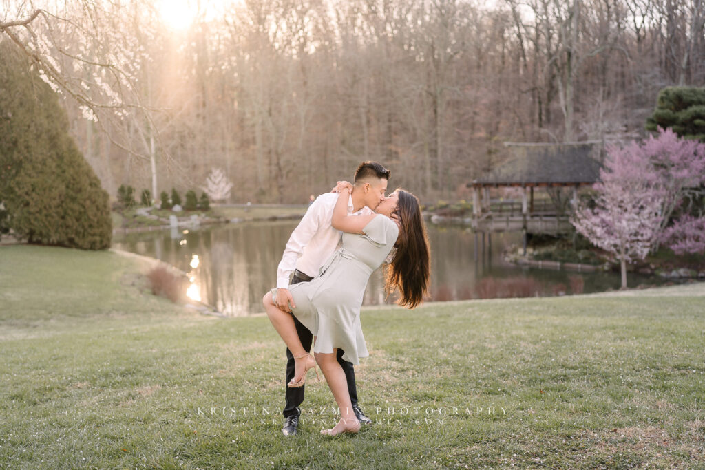 Couples sunrise engagement session at Brookside Gardens, Wheaton, Maryland.