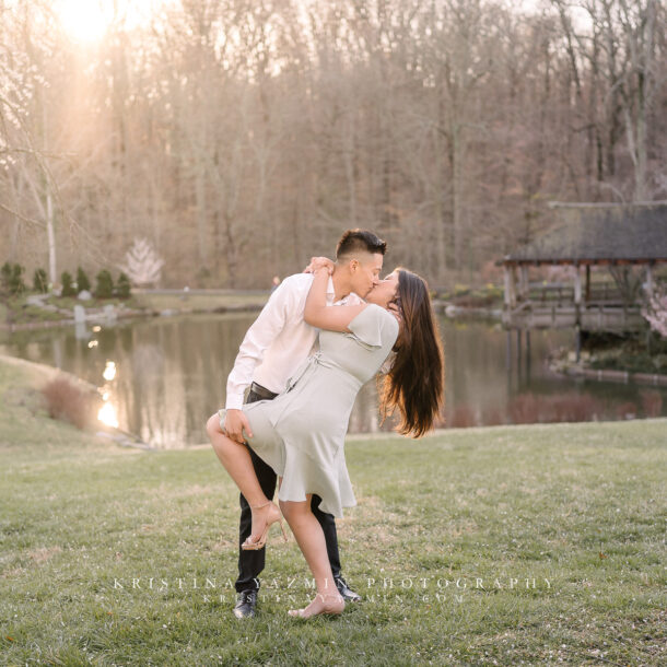 Couples sunrise engagement session at Brookside Gardens, Wheaton, Maryland.