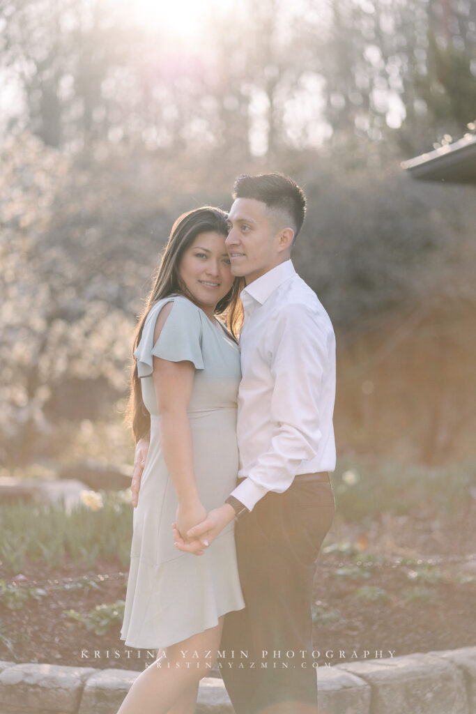 Couples sunrise engagement session at Brookside Gardens, Wheaton, Maryland.