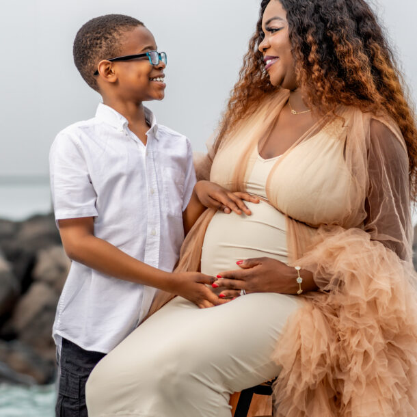 Maternity session with a beach setting.