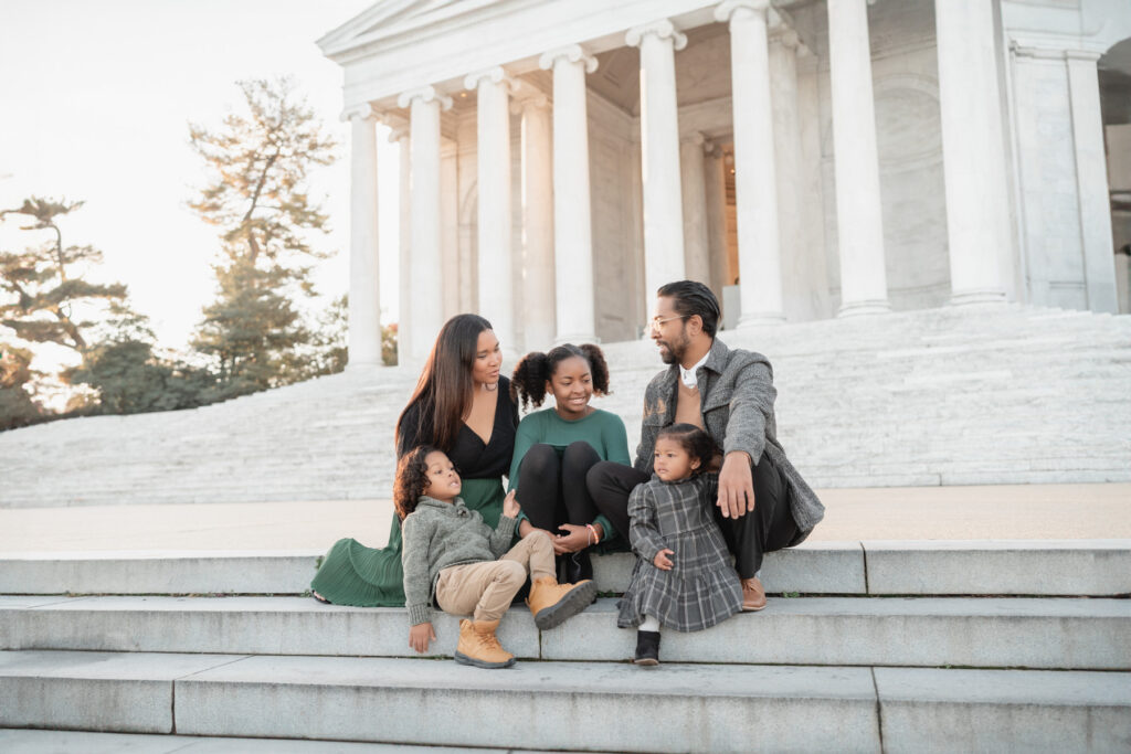 Family portrait taken at the Thomas Jefferson Memorial near the National Mall in Washington, DC.